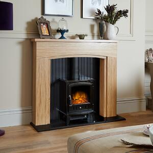 Adam Aviemore Electric Stove with Realistic Log Bed & LED Flame Effect Flat to Wall Fitting - Black