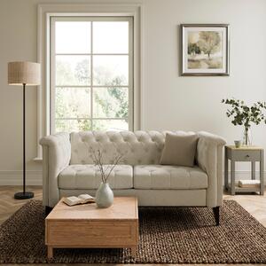 Nellie Faux Linen Buttoned 2 Seater Sofa Natural
