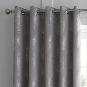 Feather Silver Jacquard Eyelet Curtains Silver