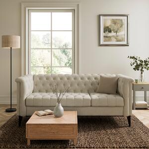 Nellie Faux Linen Buttoned 3 Seater Sofa Natural