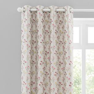 Fleur Floral Jacquard Pink Eyelet Curtains Pink, Yellow and White