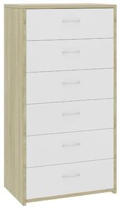 Sideboard with 6 Drawers White and Sonoma Oak 50x34x96 cm Engineered Wood