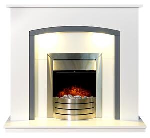 Adam Tuscany in White & Grey with Downlights & Comet Electric Fire in Brushed Steel