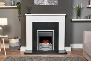 Adam Buxton Fireplace Surround & Lynx Electric Fire with Flat to Wall Fitting - White & Black Granite