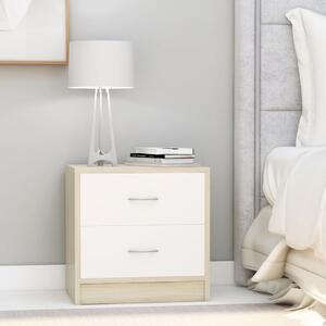 Bedside Cabinet White and Sonoma Oak 40x30x40 cm Chipboard