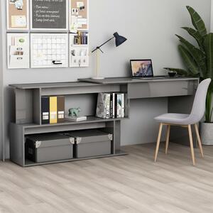 Corner Desk High Gloss Grey 200x50x76 cm Engineered Wood