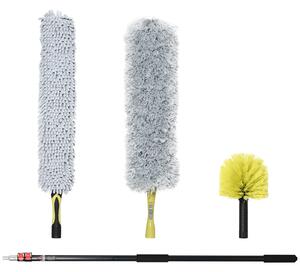 HOMCOM Extendable Feather Duster with Telescopic Pole 3.5m/11.5ft, Microfiber Duster Cleaning Kit with Bendable Head for Cleaning High Ceiling Fans