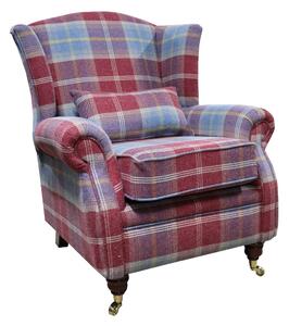 Wing Chair Original Fireside High Back Armchair P&S Balmoral Ruby Check Real Fabric