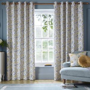 Laura Ashley Longston Sprig Ready Made Eyelet Curtains Ochre Yellow