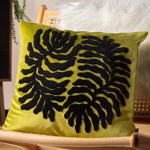 Furn. Maldive Botanical Velvet Tufted 45cm x 45cm Filled Cushion Moss