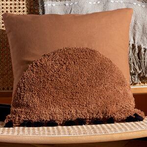 Furn. Radian Semi Circle Tufted Cotton Tasselled 45cm x 45cm Filled Cushion Cinnamon