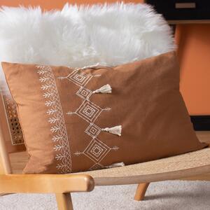 Furn. Pritta Cotton Embroidered Tasselled 40cm x 60cm Filled Boudoir Cinnamon