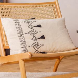Furn. Pritta Cotton Embroidered Tasselled 40cm x 60cm Filled Boudoir Natural
