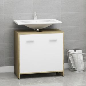 Bathroom Cabinet White and Sonoma Oak 60x33x61 cm Chipboard