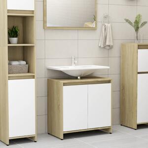 Bathroom Cabinet White and Sonoma Oak 60x33x61 cm Chipboard