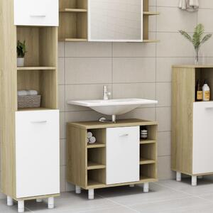 Bathroom Cabinet White and Sonoma Oak 60x32x53.5 cm Chipboard