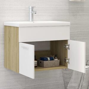 Oak & White Sink Cabinet With Built-in Basin