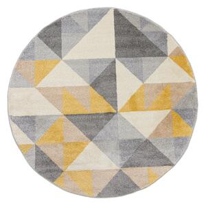 Geo Squares Round Rug Yellow, Pink and Grey