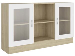 Vitrine Cabinet White and Sonoma Oak 120x30.5x70 cm Chipboard