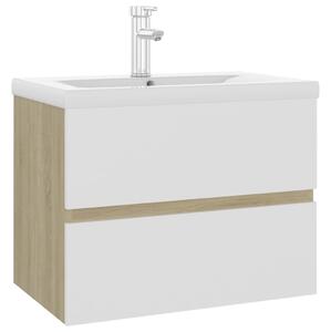 Oak & White Sink Cabinet With Built-in Basin