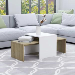 802917 Coffee Table Set White and Sonoma Oak 100x48x40 cm Chipboard