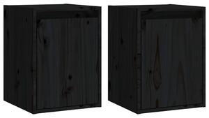 Wall Cabinets 2 pcs Black 30x30x40 cm Solid Wood Pine