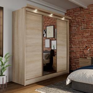 Forde Oak Sliding Wardrobe With Mirror And Lights Brown