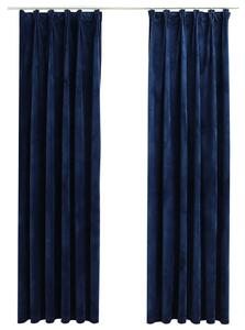Blackout Curtains 2 pcs with Hooks Velvet Dark Blue 140x245 cm
