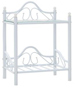Bedside Table Steel and Tempered Glass 45x30.5x60 cm White