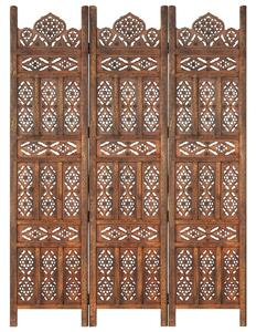 Hand carved 3-Panel Room Divider Brown 120x165 cm Solid Mango Wood