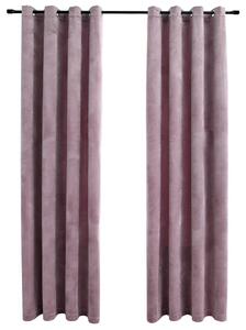 Blackout Curtains with Rings 2pcs Velvet Antique Pink 140x225cm