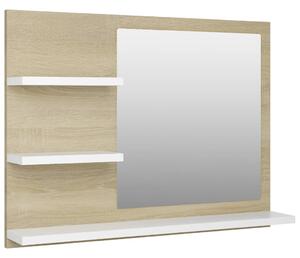 Bathroom Mirror White and Sonoma Oak 60x10.5x45 cm Engineered Wood
