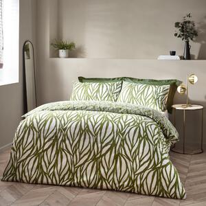 Hoem Frond Abstract Cotton Rich Reversible Duvet Cover Bedding Set Olive