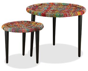 Coffee Table Set 2 Pieces Chindi Weave Details Multicolour
