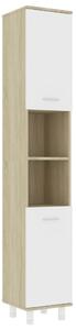 Bathroom Cabinet White and Sonoma Oak 30x30x179 cm Engineered Wood