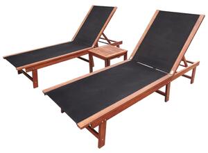 Sun Loungers 2 pcs with Table Solid Acacia Wood and Textilene