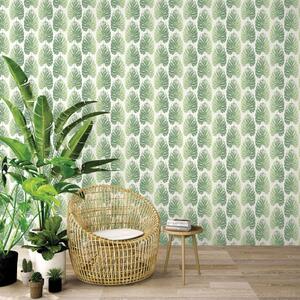 Evergreen Wallpaper Monstera Leaves White and Green