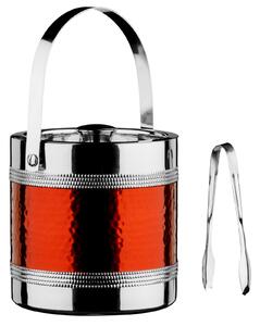 Ice Bucket with Tongs - Hammered Red Band