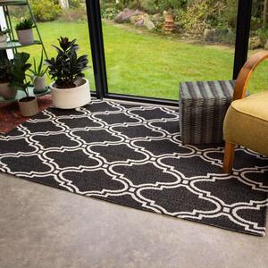 Black Trellis Woven Sustainable Recycled Cotton Rug - Kendall - 55cm x 110cm
