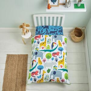 Coverless Elements Jungle 100% Cotton 4 Tog Cot Quilt Blue/Yellow/Green