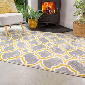 Modern Grey Ochre Trellis Living Room Rug - Enzo - 60cm x 110cm