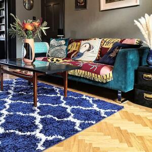 Navy Moroccan Trellis Shaggy Rug - Florence - 60cm x 110cm