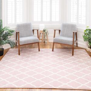 Pink Blush Moroccan Trellis Living Room Rug - Milan - 60cm x 110cm