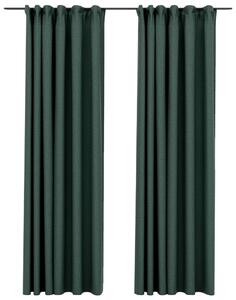 Linen-Look Blackout Curtains with Hooks 2 pcs Green 140x225 cm