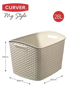 Curver My Style Extra Large Rectangular Plastic Storage Basket - Vintage White 28L