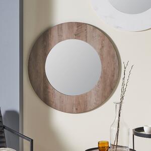 Wood Veneer Round Wall Mirror, Brown 81cm Brown