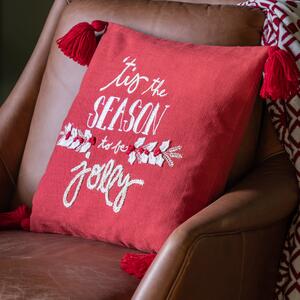 Tis The Season Square Cushion Cover Red