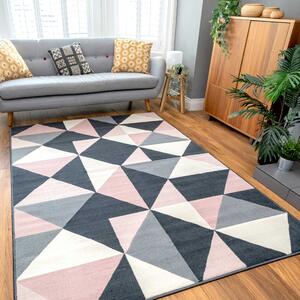 Pink Grey Diamond Geometric Living Room Rug - Milan - 60cm x 110cm