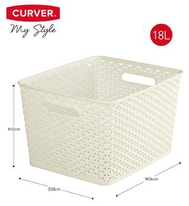Curver My Style Large Rectangular Plastic Storage Basket - Vintage White - 18L