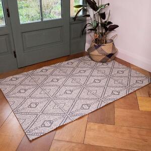 Grey Diamond Woven Sustainable Recycled Cotton Rug - Kendall - 55cm x 110cm